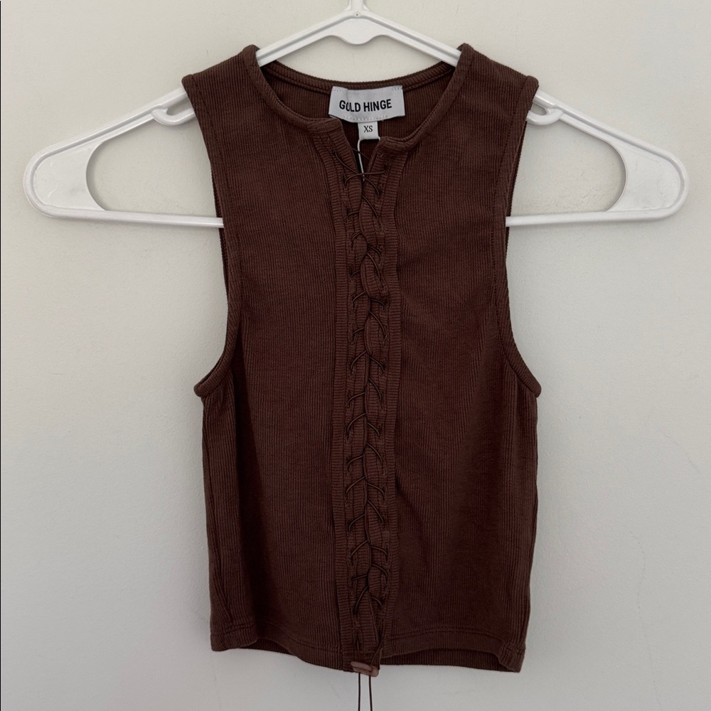 Gold Hinge Boutique NWT Chocolate Brown Tie Front Crop Top - Size XS